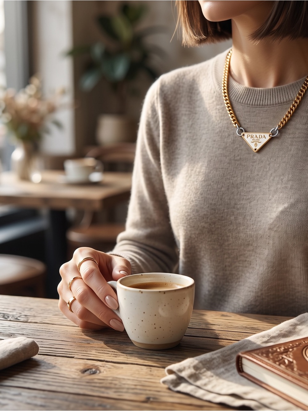 Prada Two-Tone Gold Chain Necklace with White Triangle Logo - Picture 2 of 4